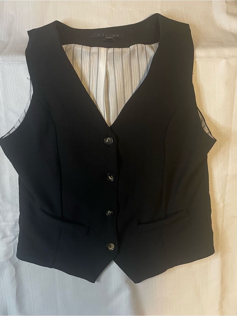 Classic Black Tailored Button-Front Bodysuit Vest - Picture 2 of 9